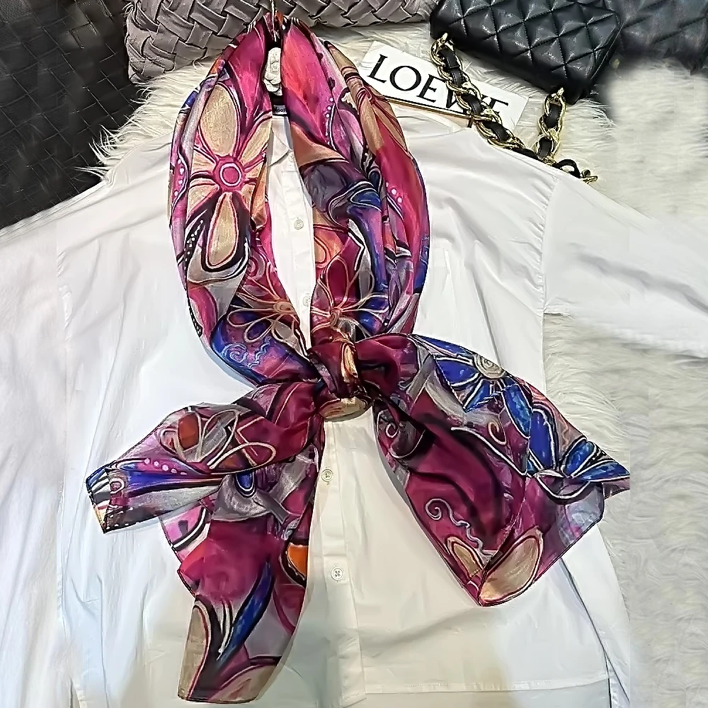 BYSIFA|New 100% Mulberry Silk Scarf Shawl Fall Winter Accessories Women Long Scarves Summer Beach Shawls Yellow, Orange,Pink