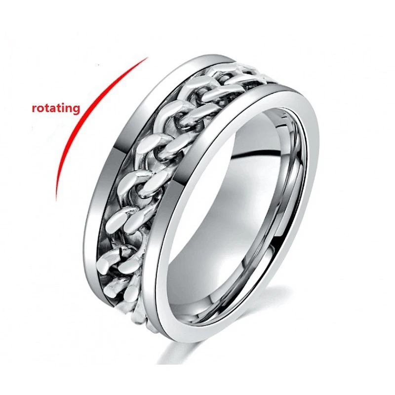 Hip Hop Titanium Steel Rotatable Chain Rings for Men Women Multifunction Finger Jewelry Anxiety Fidget Spinner Ring Rock Gifts