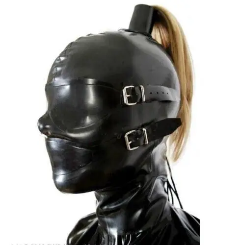 

Latex Rubber Catsuit Fashion Mask Handmade Black Cosplay Jumpsuit Clubs Hood