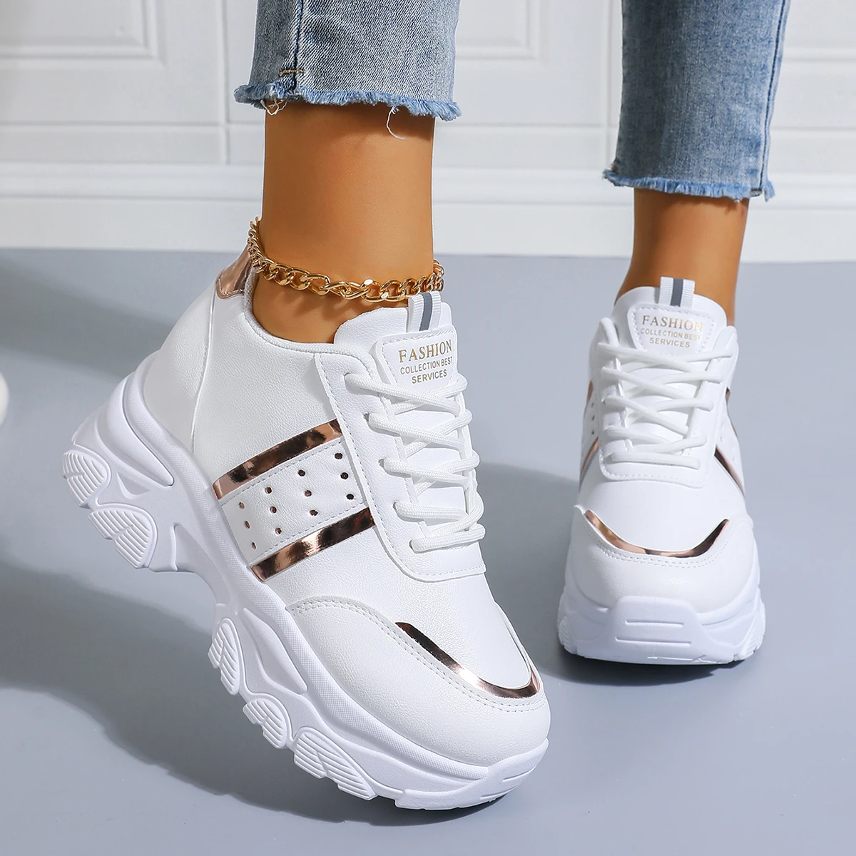 Women Casual Torre Shoes Platform White Shoes Luxury Jogging Shoes Lace-Up