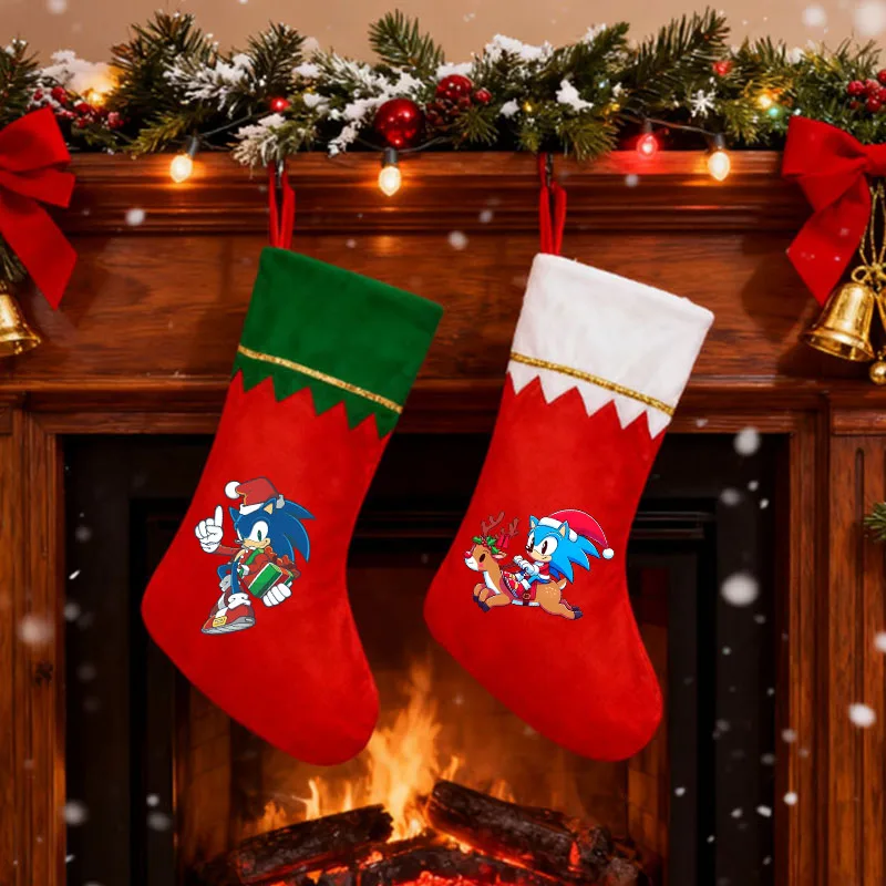 

Sonics Christmas Stocking Kawaii Non-woven Xmas Socks Party Decoration Gift Bags Christmas Tree Decorations Anime Candy Pouch