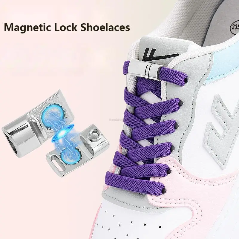 

New 8mm Bold Elastic Laces Sneakers No Tie Shoe laces Magnetic Lock Shoelaces without ties Kids Adult Flat Shoelace Rubber Bands