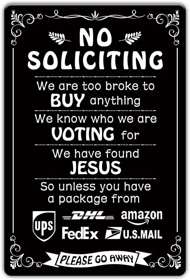 YOYI ART Funny No Soliciting Sign for House Door - Dark Humor No Soliciting Sign for Front Door, Yard Stake and Outdoor, 4 pre-d