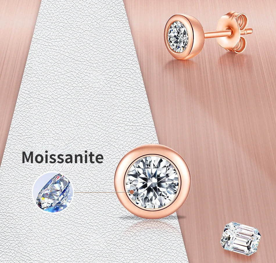 SHELVME Bubble Round 0.5ct Moissanite Diamond S925 Sterling Silver Fashion Personality Rose Gold Stud Earrings Women\'s Jewelry