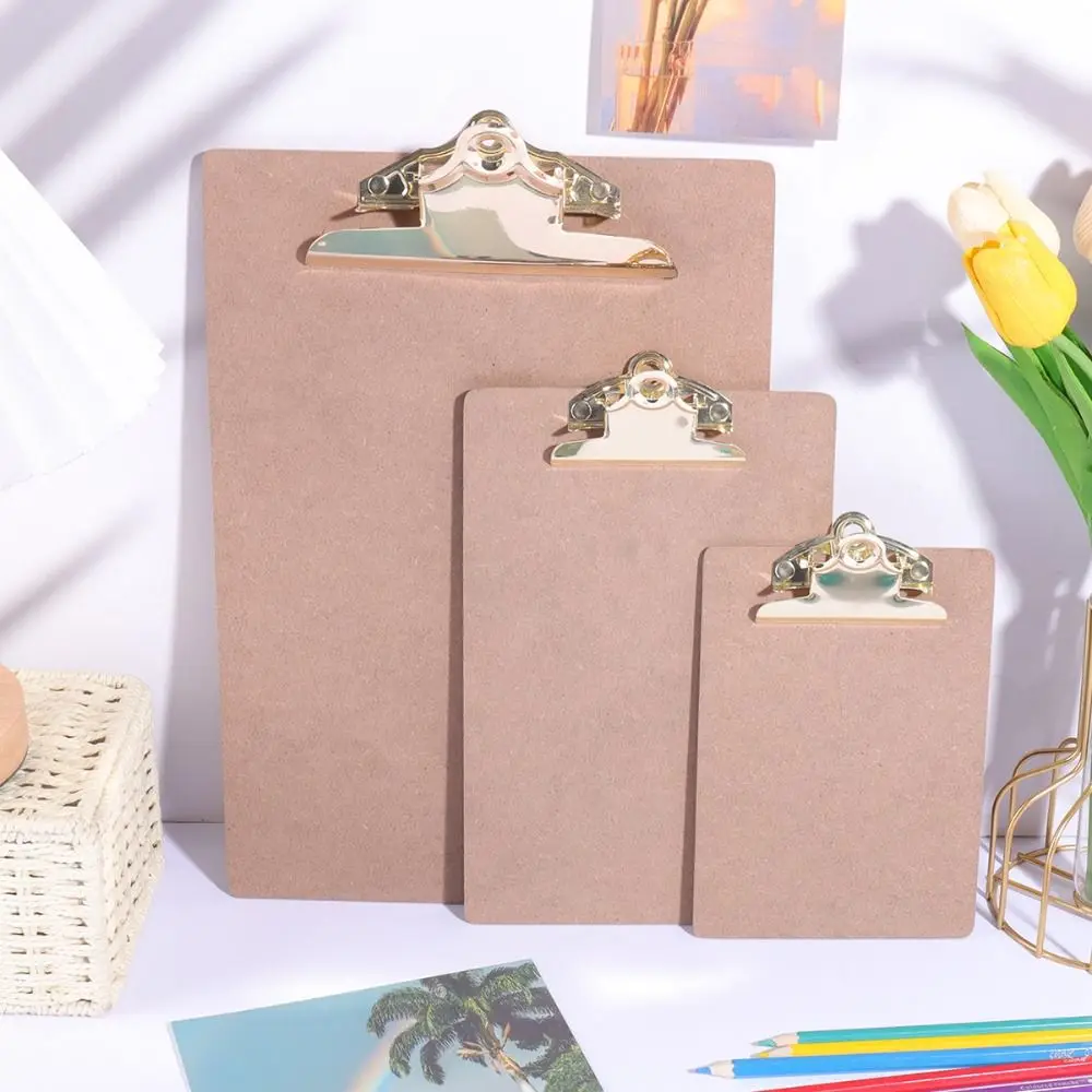 3 Sizes Wood Color Folder Portable Stationery Supplies Wood Clipboard Golden Metal Clip Notes Ticket Holder Office School