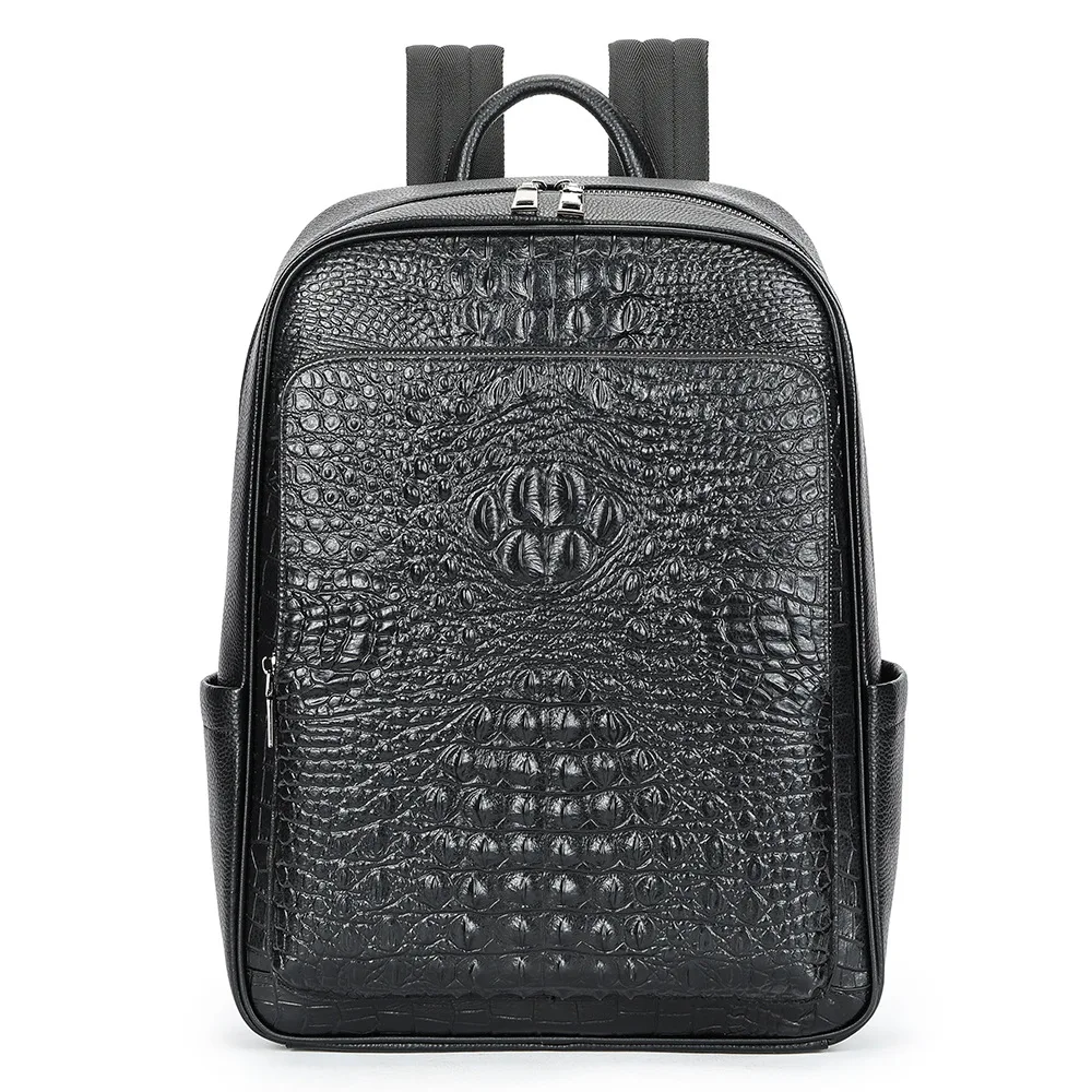

Men's Genuine Leather Backpack Top Layer Cowhide Crocodile Pattern 15.6 inch Laptop Bag Multifunction Business Backpack For Men