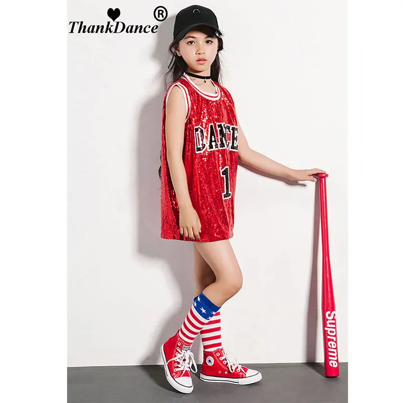 Thankdance Girls Hip Hop Sequins Dance Costume Glitter Tank Top with Socks Stage Performance Outfits 5-12 Years