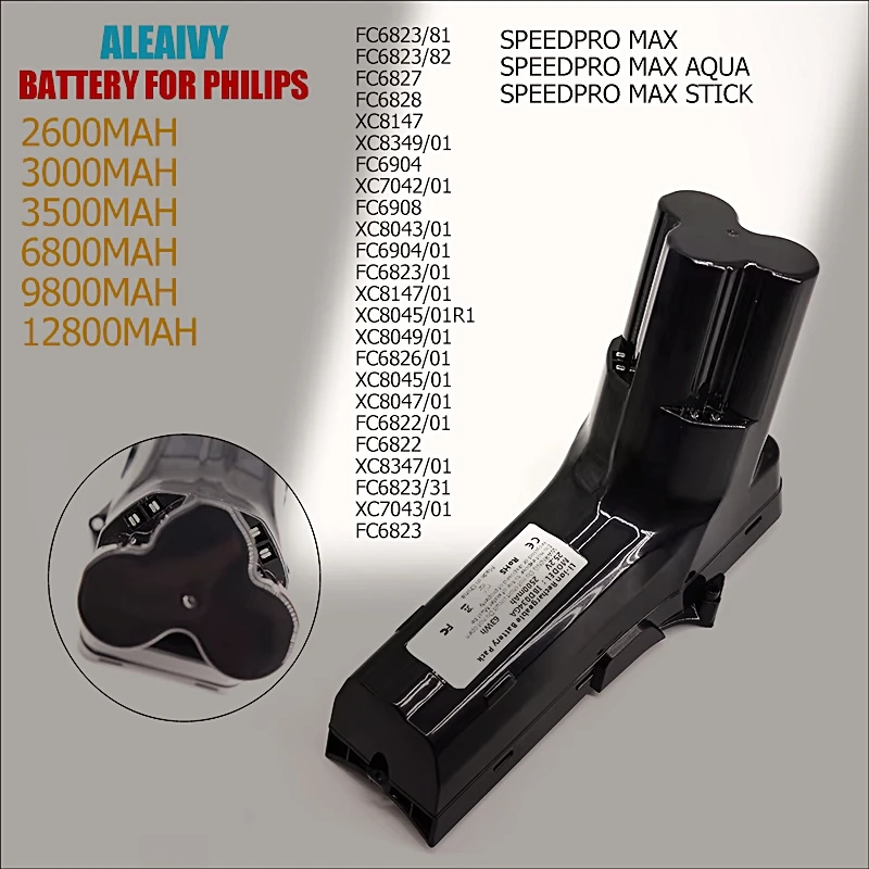 Vacuum Cleaner Battery for Philips SpeedPro Max Aqua Stick,FC6822,FC6823,FC6826/01,FC6827,FC6828,FC6904,FC6908,XC8147,XC8045/01.