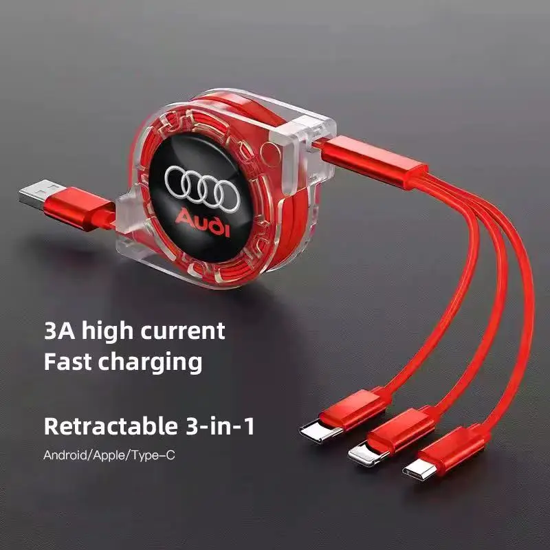 3 In 1 Micro USB Type C Charging Cable Multi Charger For Audi Sline Q7 A6 RS5 C6 S3 S4 S5 S6 A7 A8 A1 A3 A4 B8 B9 A5 Q3 SQ5