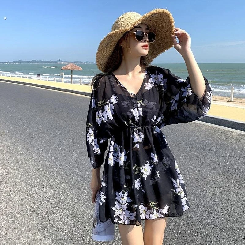 Women Swimsuit 3 Piece Set Modest Rash Guard Swimwear Loose Bathing Suit Tummy Control Boyleg Cover Up For Beach Hot Spring