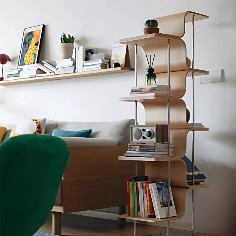 Book and newspaper shelf, medieval simple floor shelf, living room corner storage rack