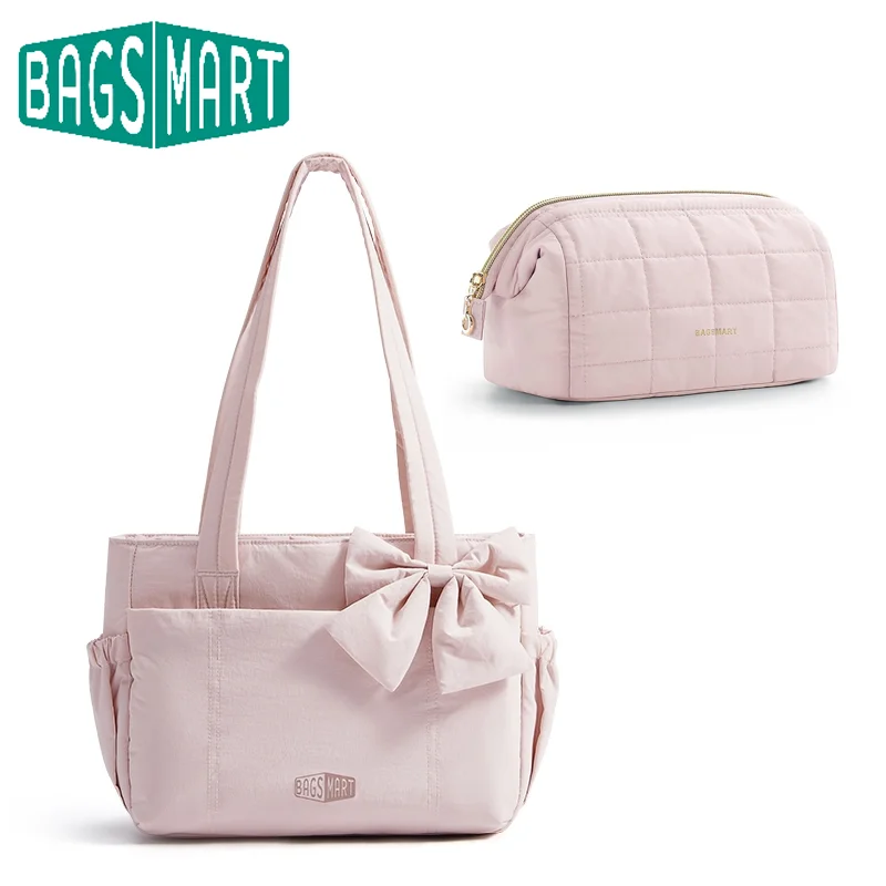 

BAGSMART Women Tote Bag Quilted Padded Handbag Versatile Commuting Messenger Shoulder Bag Multiple Pocket College Hobo Bag