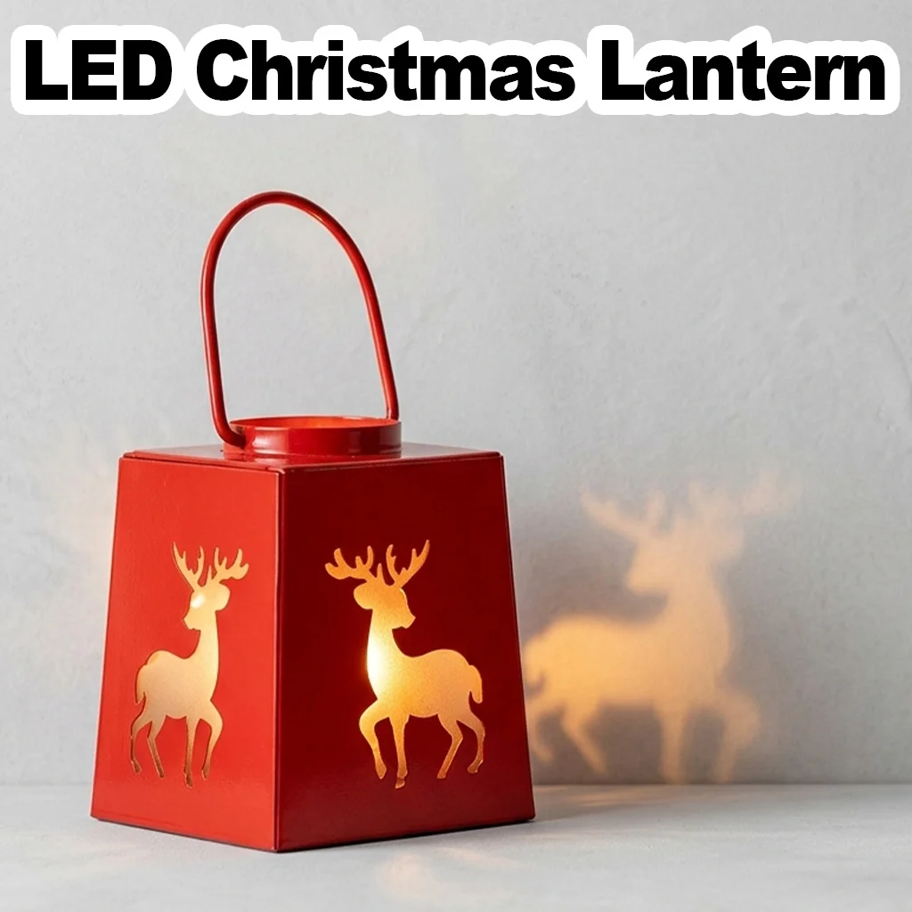 Christmas Tabletop Lamp Vintage Hanging Xmas Decoration Lantern Handheld Holiday Decor LED Light Metal Electronic Candle Light