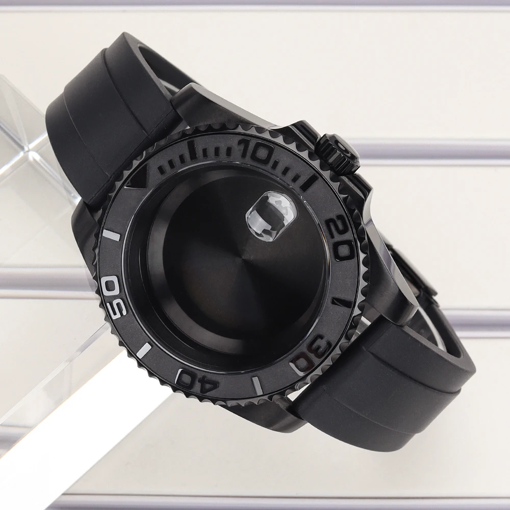 40mm 20ATM Uhrengehäuse Schwarzes Kautschukarmband Saphirglas Für SUB GET YACHT NH35 NH36 NH34 4R 7S26 Miyota8215 ETA2824 Uhrengehäuse Umbau – Detail 4