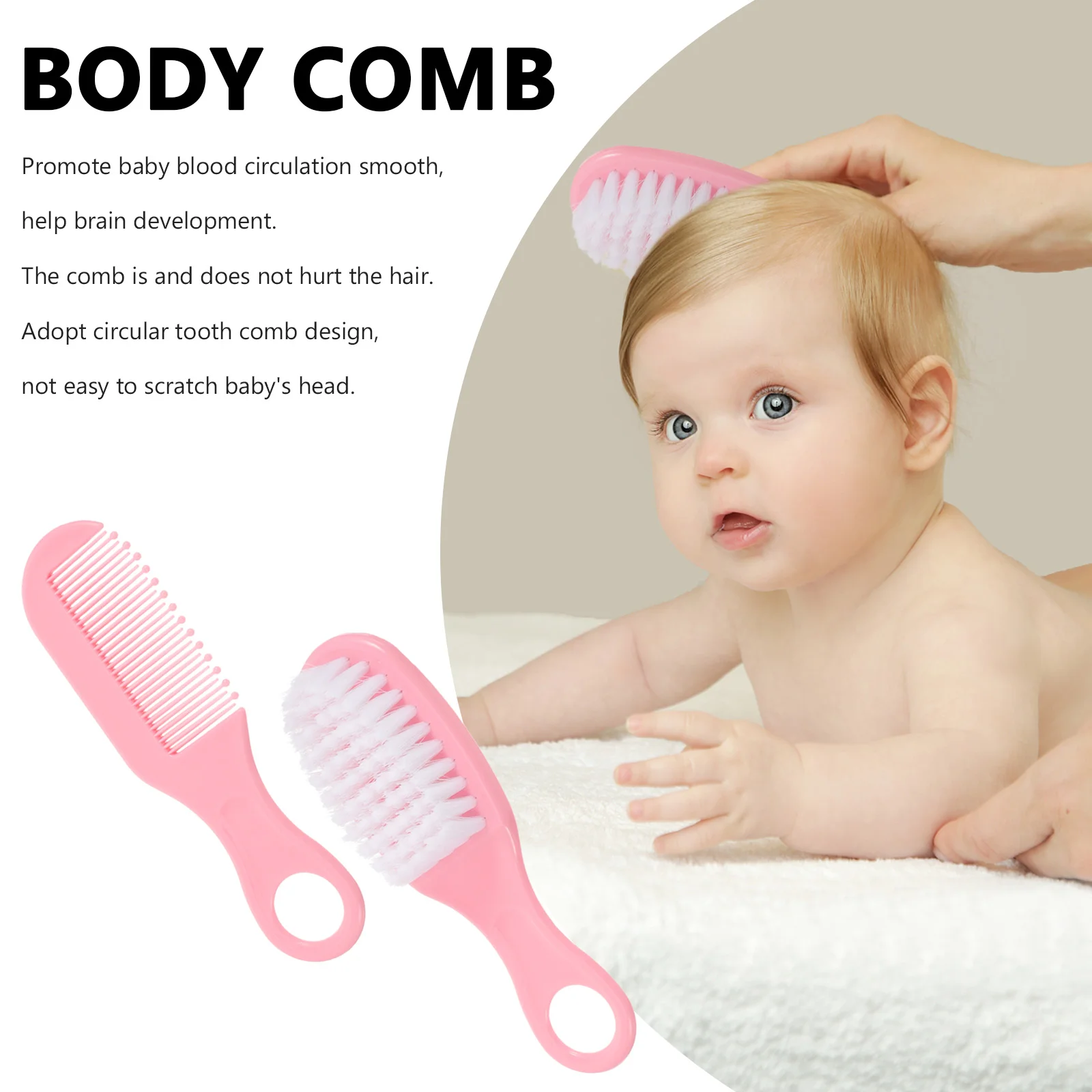 1 Set sikat dan sisir bayi baru lahir, Set sisir sikat rambut pijat bayi (merah muda) sisir pijat bayi sisir bayi