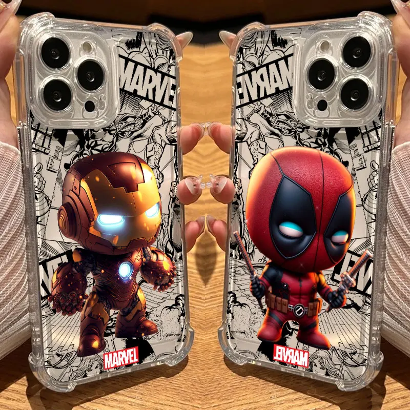 

Cute Marvels Superhero Deadpool Phone Case Clear For iPhone 17 16 14 15 11 12 13 Pro Max 16E 15 16 Plus 17 Air Shockproof Cover
