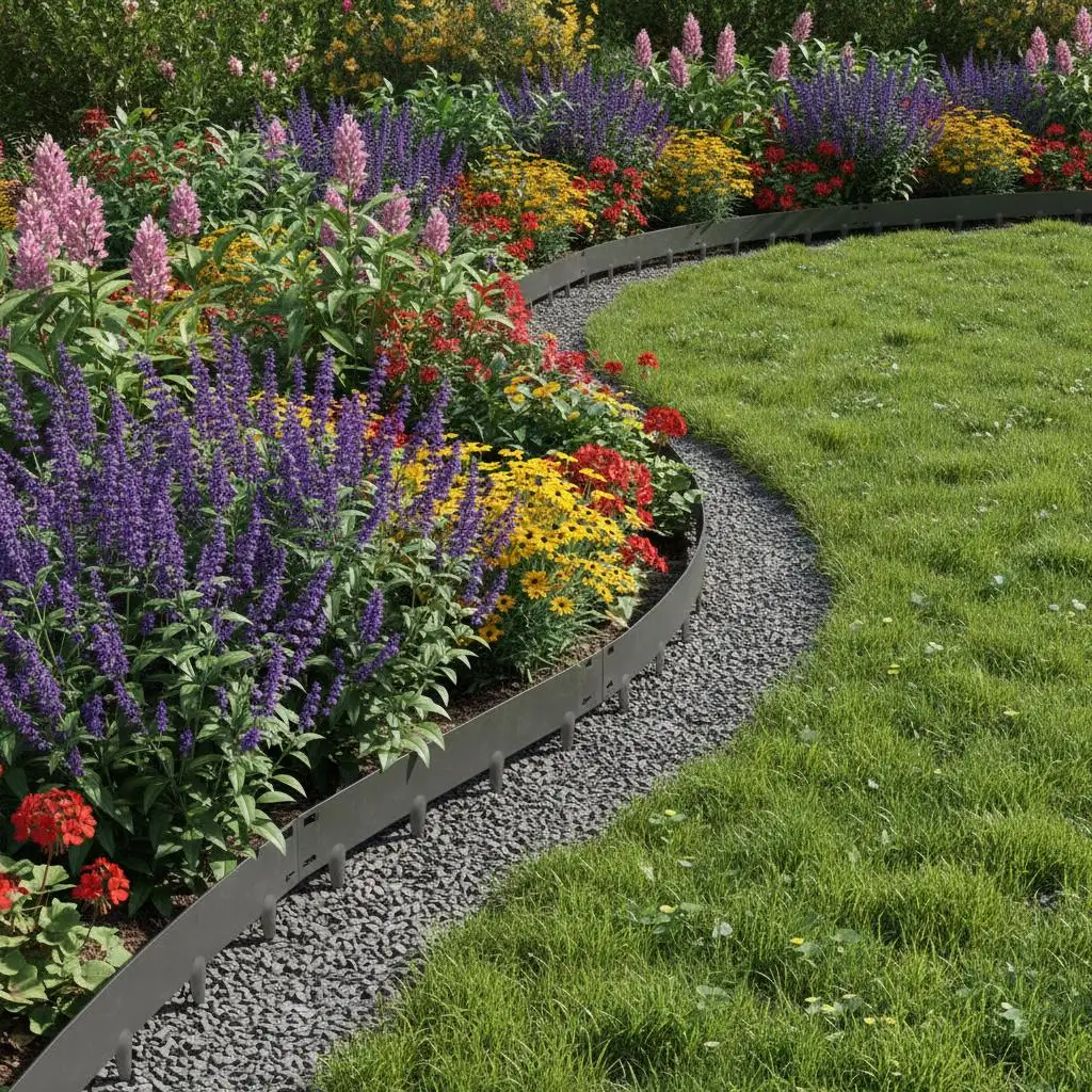 Metal Garden Border 39 x 4 in For Lawn Flower Bed Pathway Divider, Heavy Duty Bendable Iron Design, Ground Stake Connection D