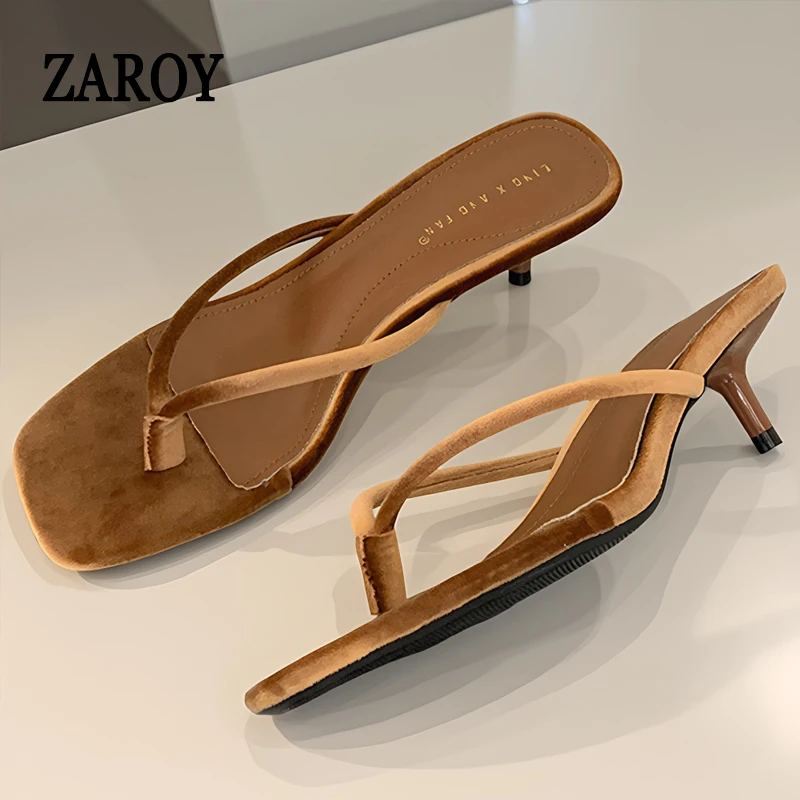 

Summer Clip Toe Thin Low Heel Women Slippers Open Toe Beach Casual Sandals Designer Brand Flip Flops Mules Slides шлепки женские