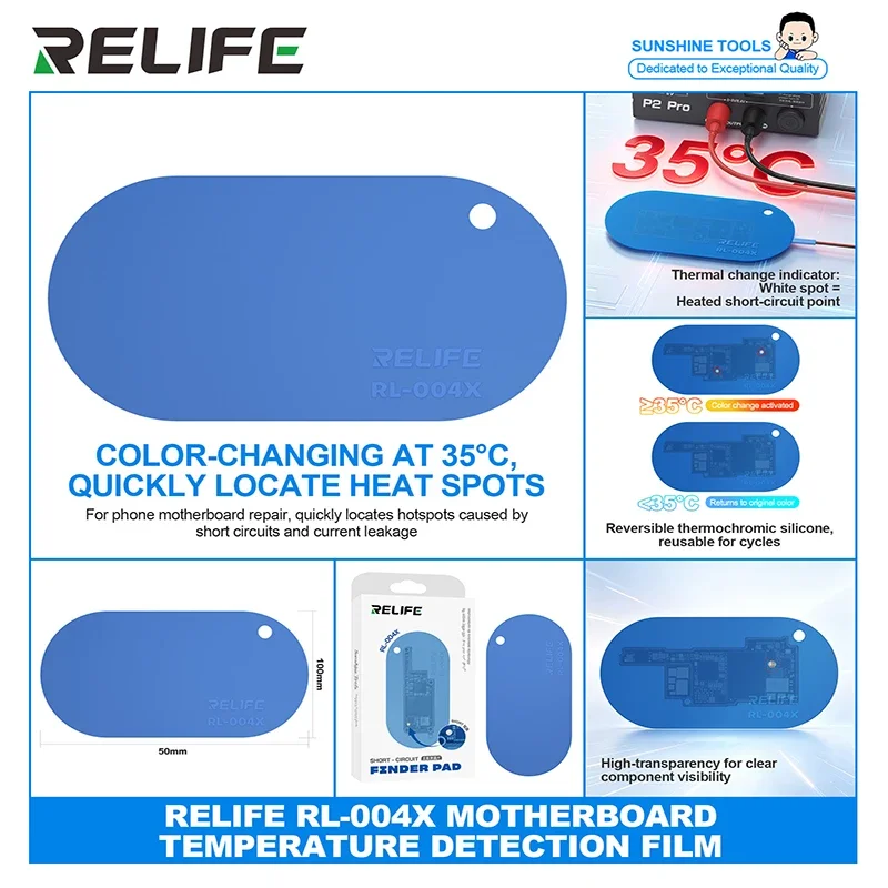 RELIFE RL-004X Short Circuit Finder Pad 35°C Thermochromic Color Change Test Sheet for Phone Mainboard Fault Detection