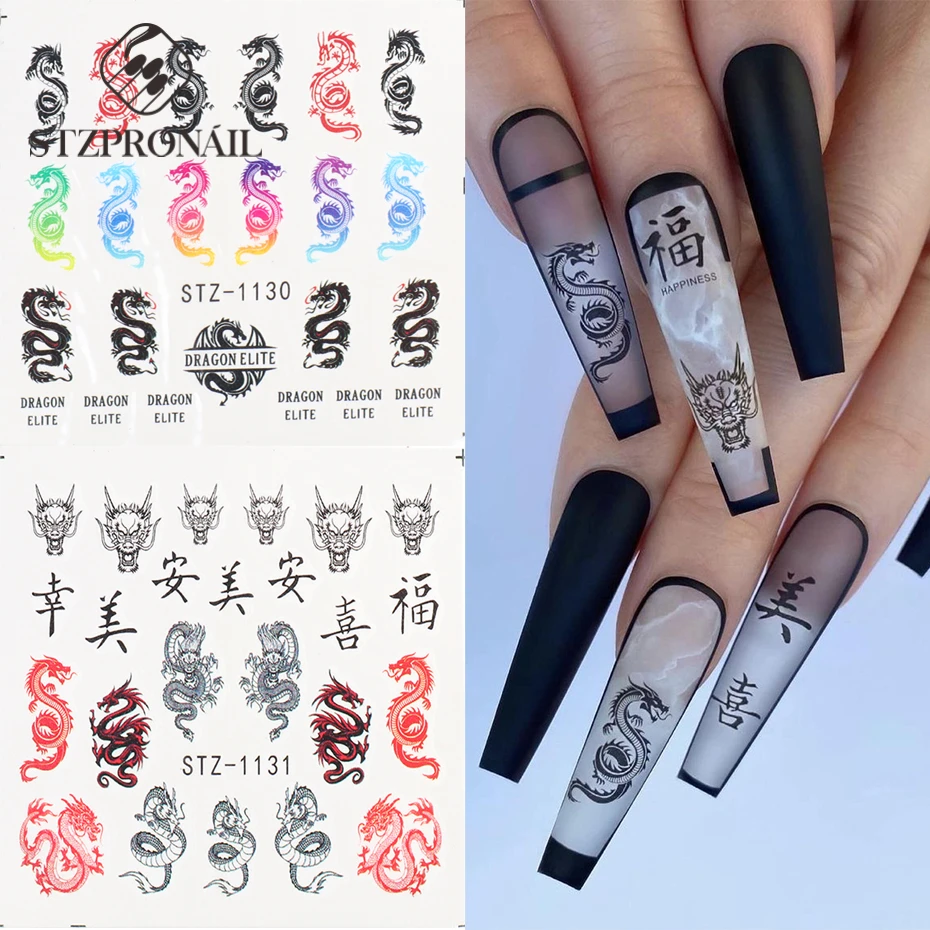 Chinese Dragon Nail Water Transfer Sticker Snake Chinese Characters Myth Slider New Year Nail Slider Decoration SLSTZ1114-1137-1