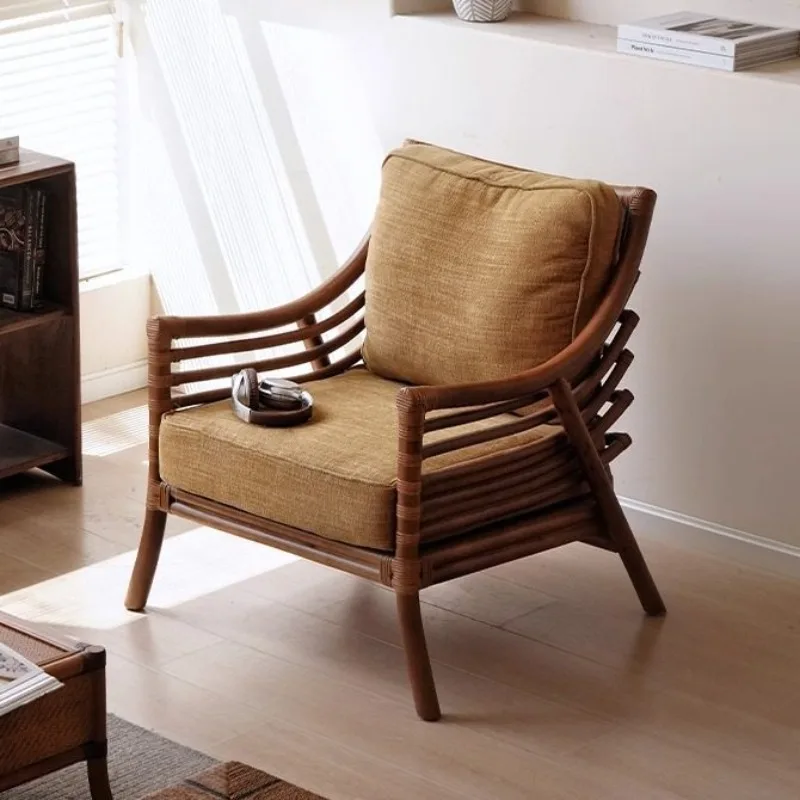 Rattan Sofa Chair South East Asia Small Apartment Balcony Leisure Chair Modern Simple Fabric Single Sofa