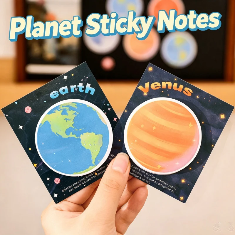 30 Sheets Cartoon Planet Sticker Creative Circular Earth Moon Mars Memo Pad Tearable Adhesive Sticky Note Student Stationery