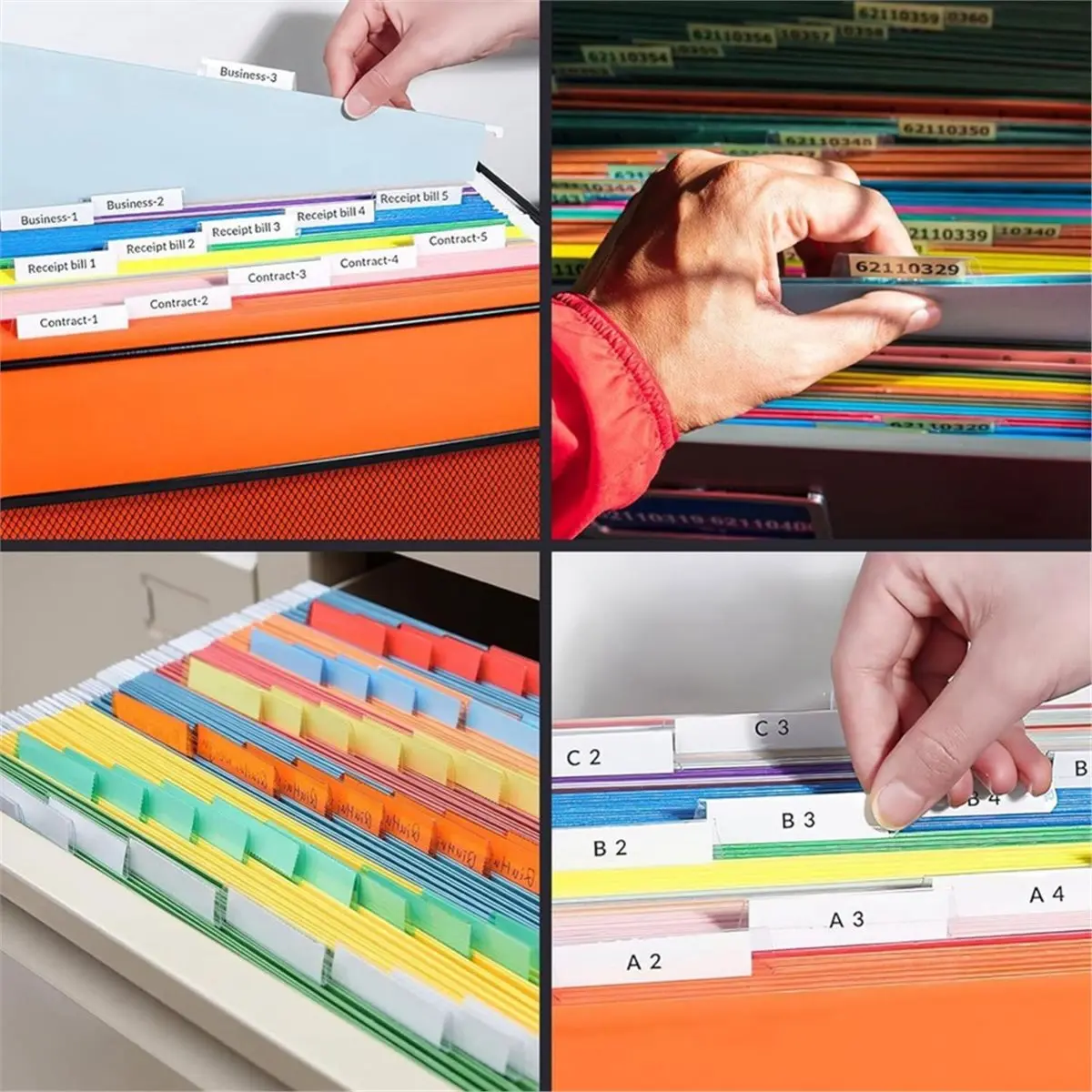200 Pcs File Folder Tabs and 200 Pcs 2 Inch Hanging File Inserts Labels, Plastic Files Folder Tabs for Hanging Folders