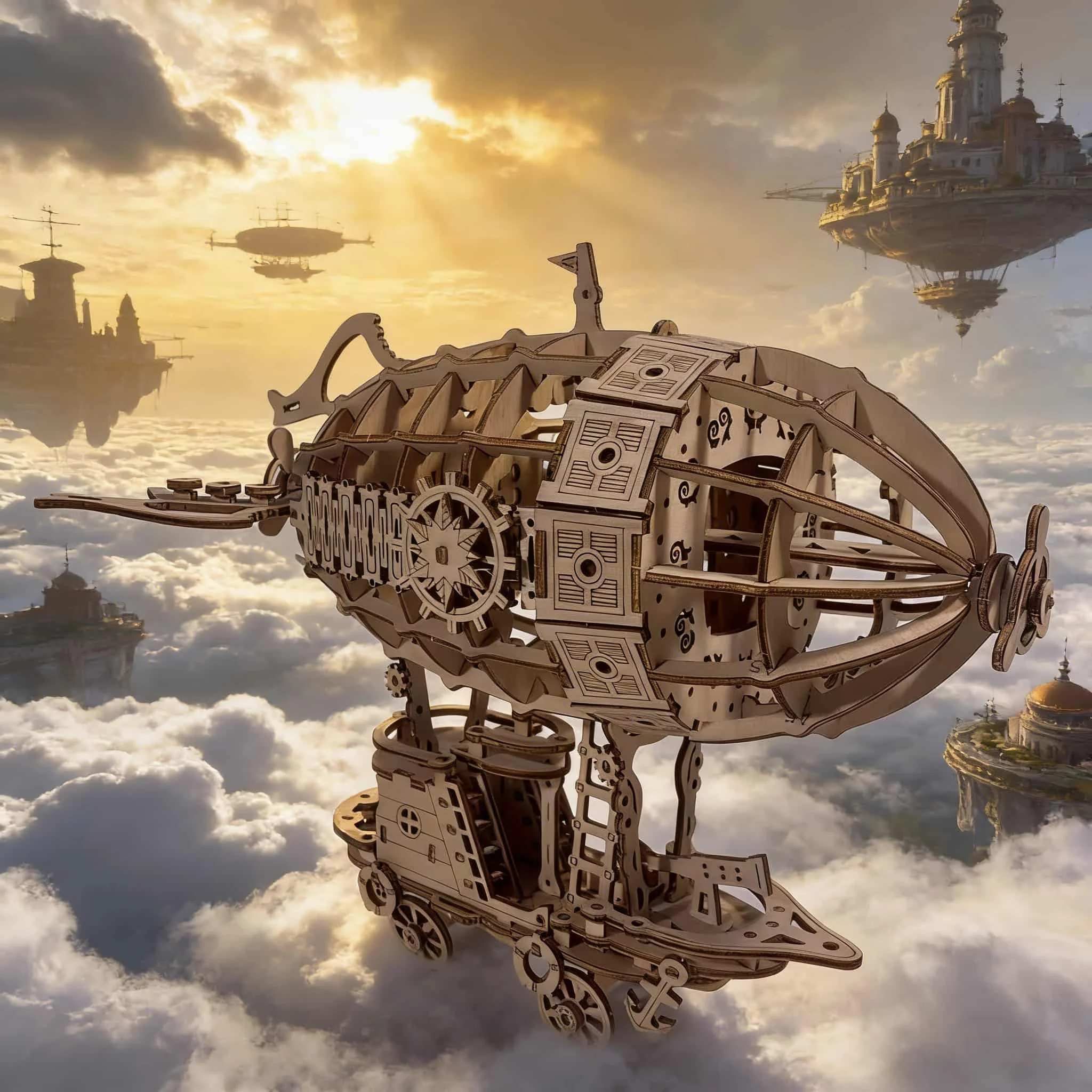 ชุดโมเดลปริศนา 3 มิติ ทำจากไม้ รูปเรือเหาะ - ของเล่นสร้างสรรค์สำหรับเป็นของขวัญวันหยุดและวันเกิด