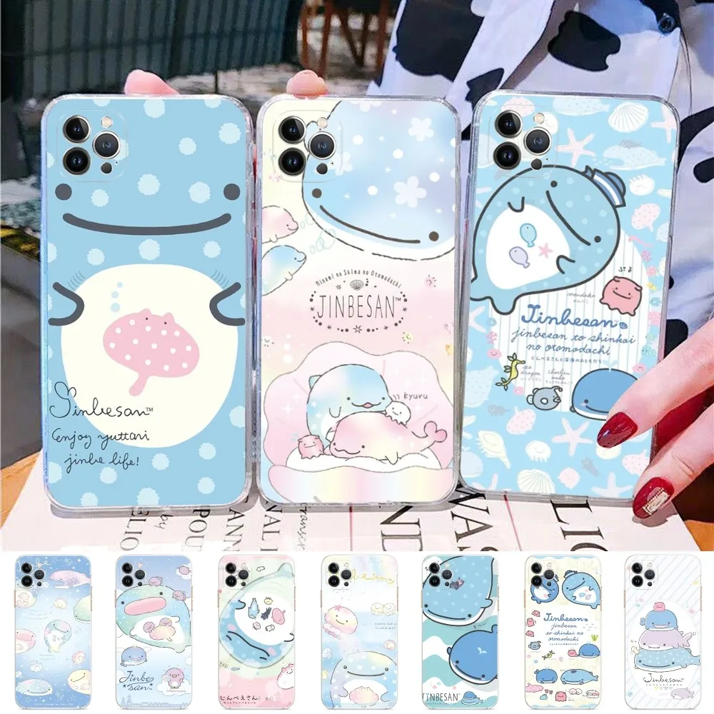 Cute kawaii Jinbesan Phone Case For iPhone 15 14 13 12 Mini 11 Pro XS Max X XR SE 6 7 8 Plus Soft Silicone Cover