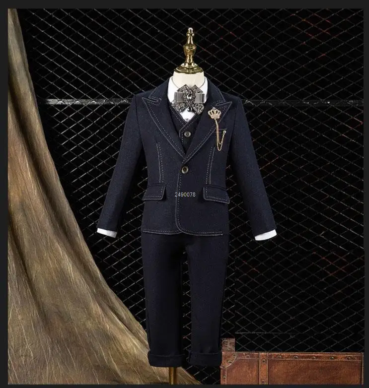 Children Luxurious Wedding Suit Flower Boys Photograph Suit Teenager Formal Birthday Tuxedo Dress Kids Graduation Stage Costume