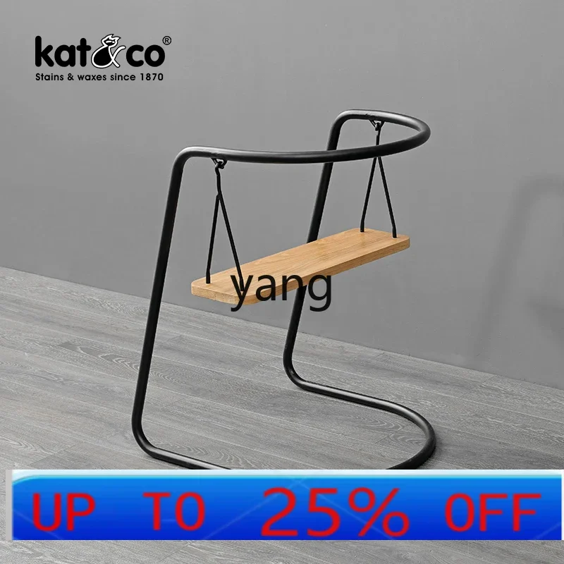 LTT Nordic retro wrought iron oak small swing chair, balcony casual rocking chair