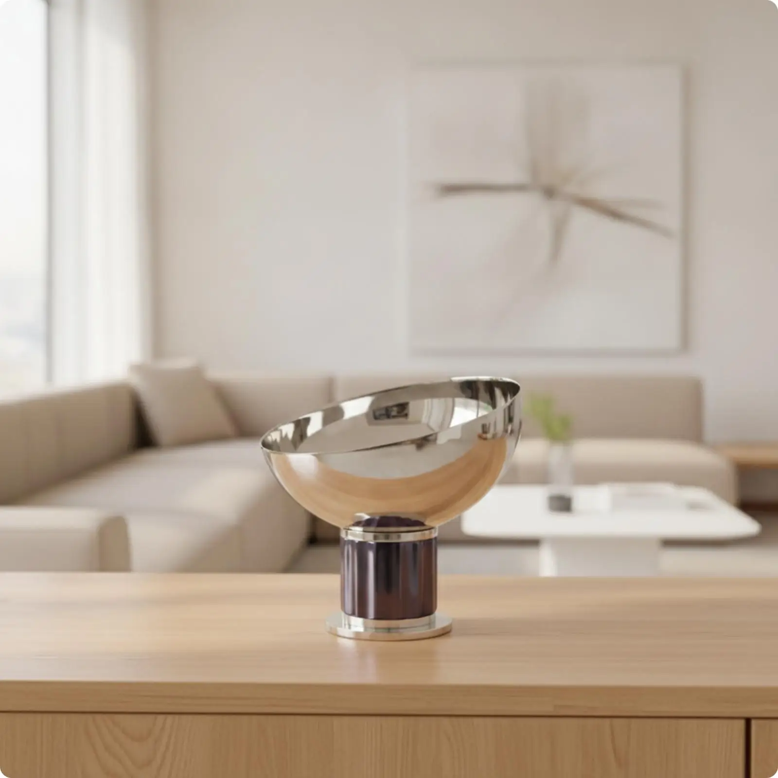 Silver Decorative Bowl with Pedestal Base Versatile for Tabletop, Console Table