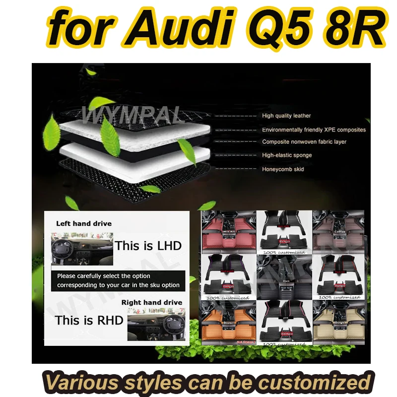 

LUXURY Auto Leather Carpets For Audi Q5 8R 2016 2015 2014 2013 2012 2011 2010 2009 Car Floor Mats Interior Accessories