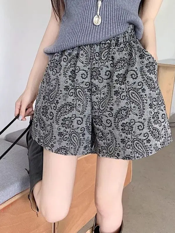 

Женские повседневные свободные брюки больших размеров с широкими штанинами, летние новые тонкие шорты-кюлоты А-силуэта, прямые брюки с принтом