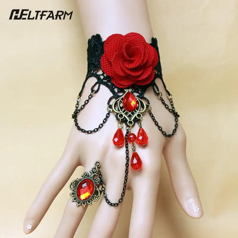 Women\'s Vintage Steampunk Gloves Wrist Cuff Gear Girls Jewelry Accessories Victorian Bracelets Costume Lace Handwear