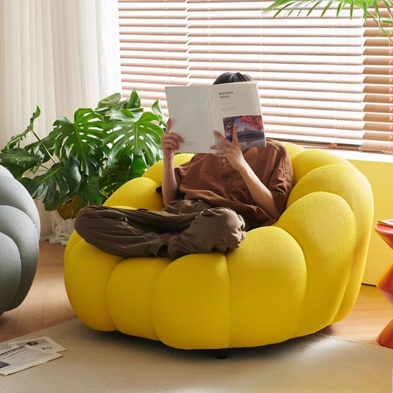 

Lazy Sofa Pumpkin Petals Curved Single Cream Wind Small Sofa Balcony Leisure Chair