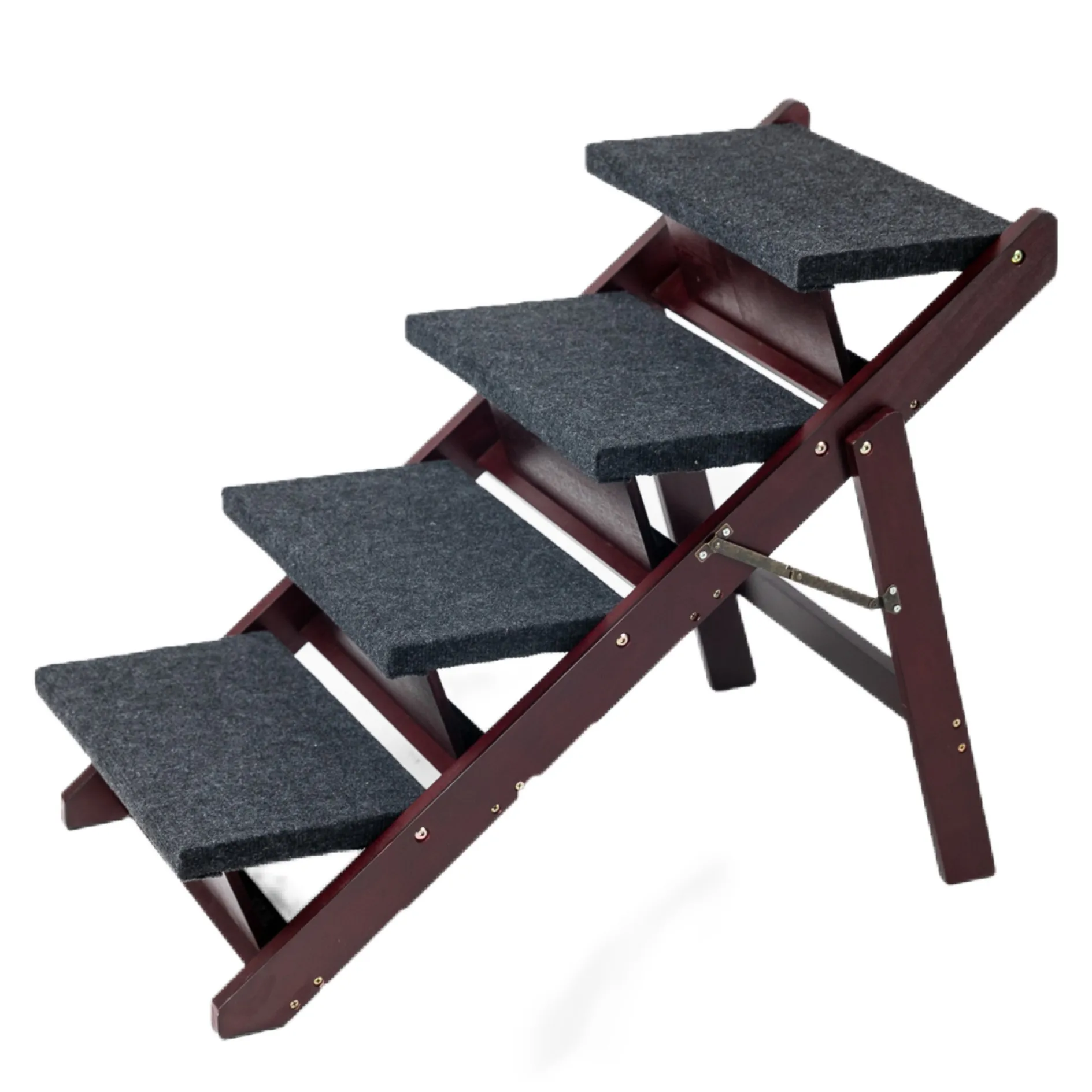 

Wooden Dog Stairs/Steps - Foldable 4 Levels Pet Stairs & Ramp Perfect for Beds and Cars - Portable Dog/Cat Ladder Up to 110 Pounds