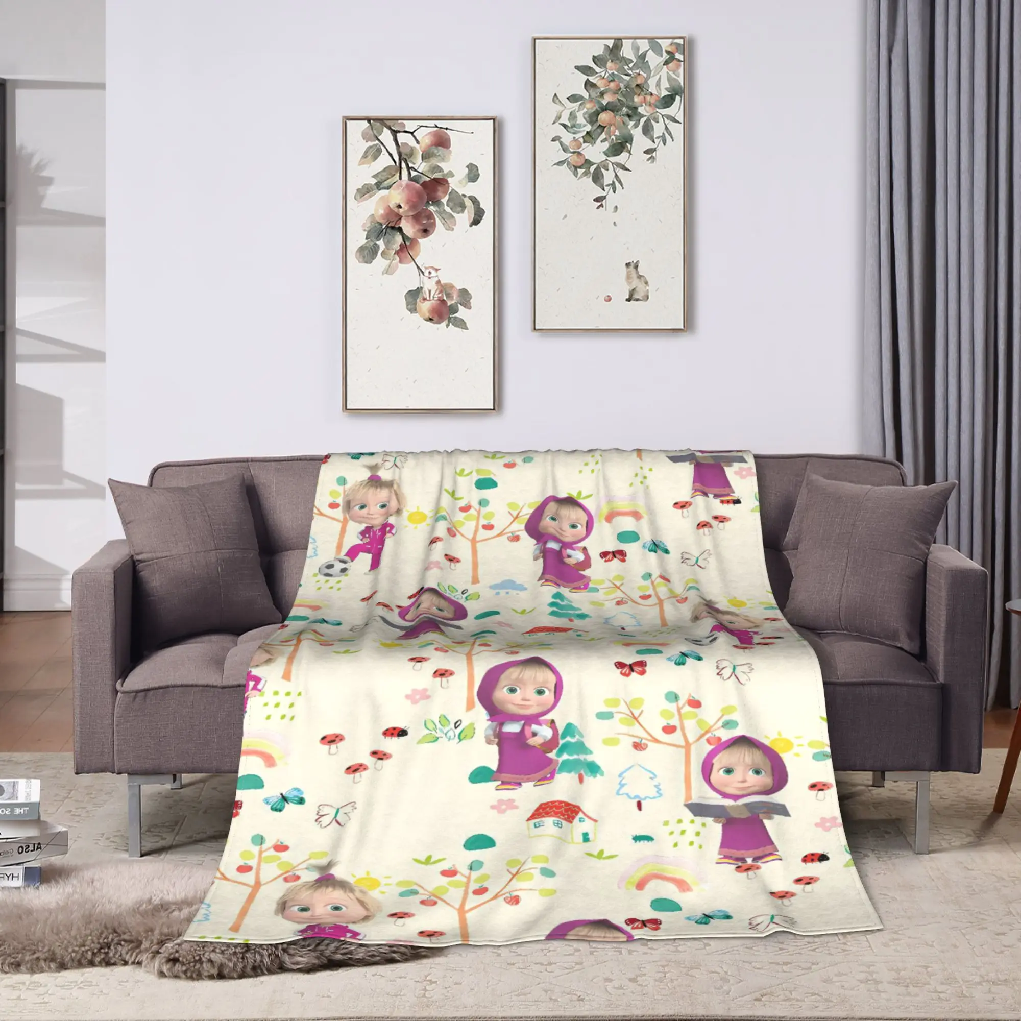 M-Mashas and B-Bears  Blanket Quality Warm  Throw Blanket Winter Kids Adult Home Decor Print Bedspread