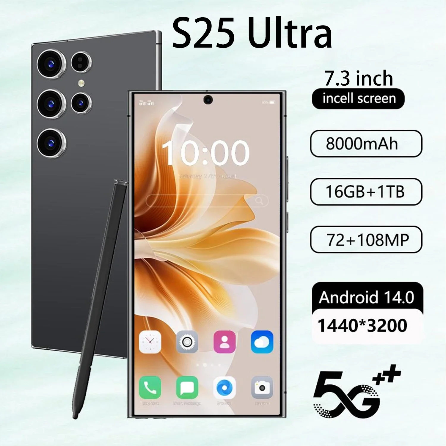 

2025 New Hot S25 Ultra 7.3inch HD Global Edition Original Smart Dual Card 8000mAh Battery Facial Recognition Function