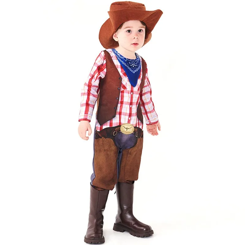 

Halloween Western Cowboy Onesie Set Costume Sheriff Role Play Party Performance Outfit for Kids Ages 17 And below