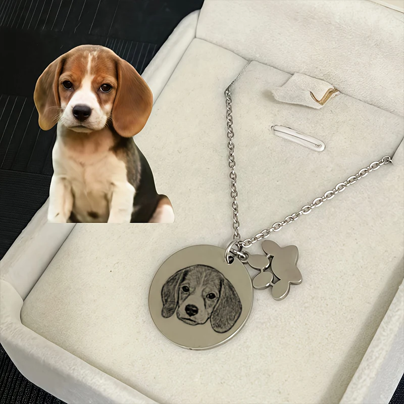 Customizable Pet Tag Photo Necklace With Disc & Claws Personalized Engraving Pet Portraits And Name Durable Pet Tag Custom Gift
