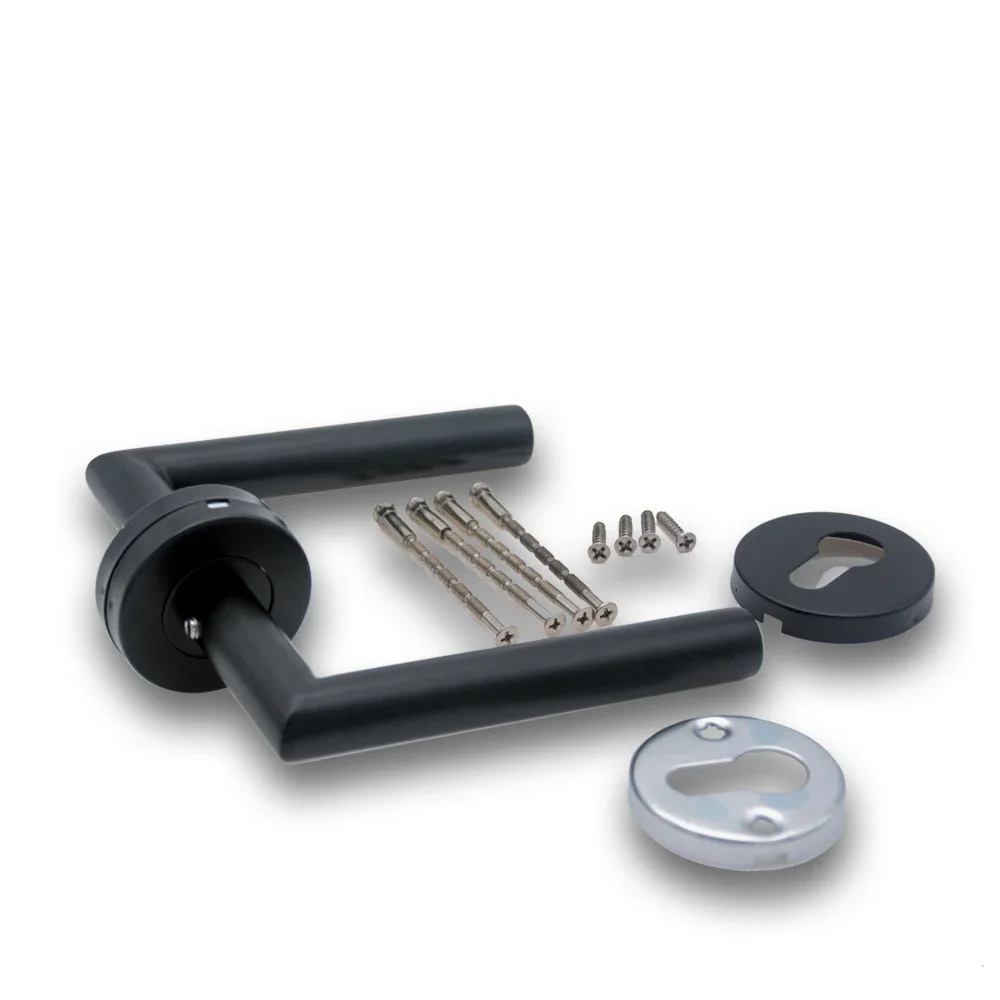 1 Pair 304 Stainless Steel Door Handle Matte Black Round Tube Door Handle Furniture Hardware Door Handles for Interior Doors