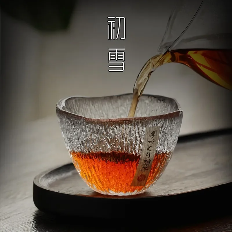 Taza de cristal que cae de lluvia de setas de 160ml, taza de té resistente al calor para el hogar, taza de té de Kung Fu, patrón de martillo, taza maestra al por mayor