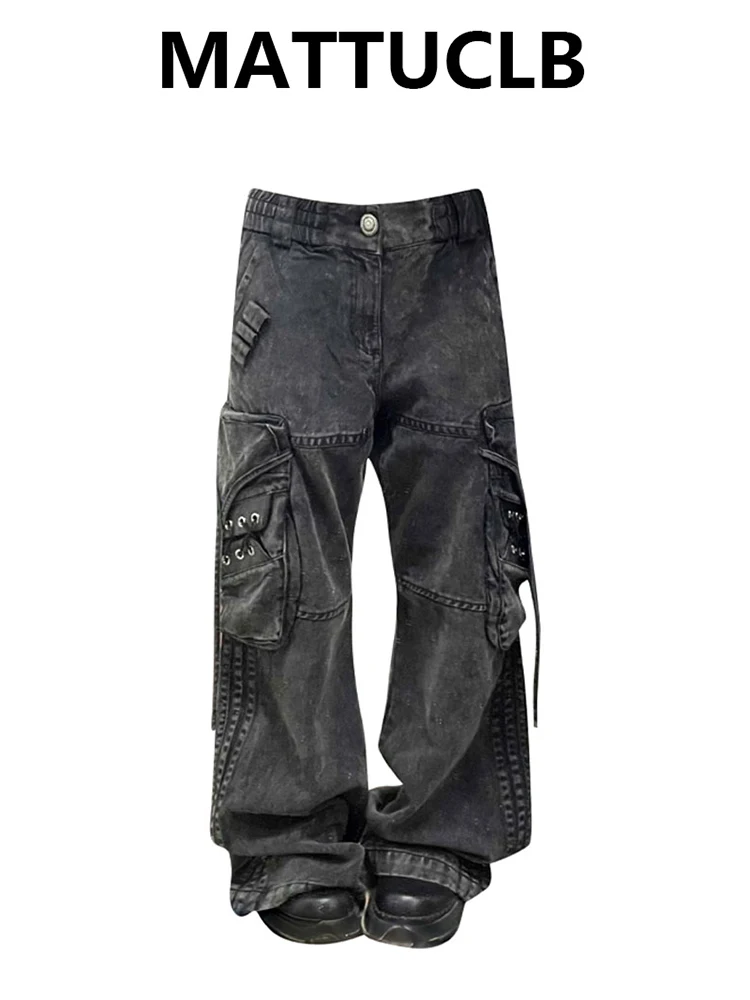 

Осень-зима женские черные джинсовые брюки-карго с низкой посадкой Y2K мешковатые мужские джинсы готические японские темные академические ковбойские Harajuku Goblin новые