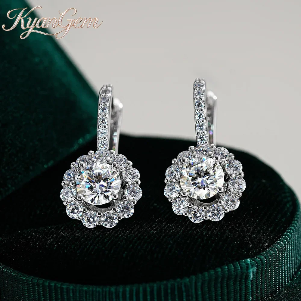 

KyanGem Fashionable Round Hoop Hip-Hop Earrings for Women each 1ct Mossanite D-Color Platinum PT950 Ear Stud Jewelry Gifts