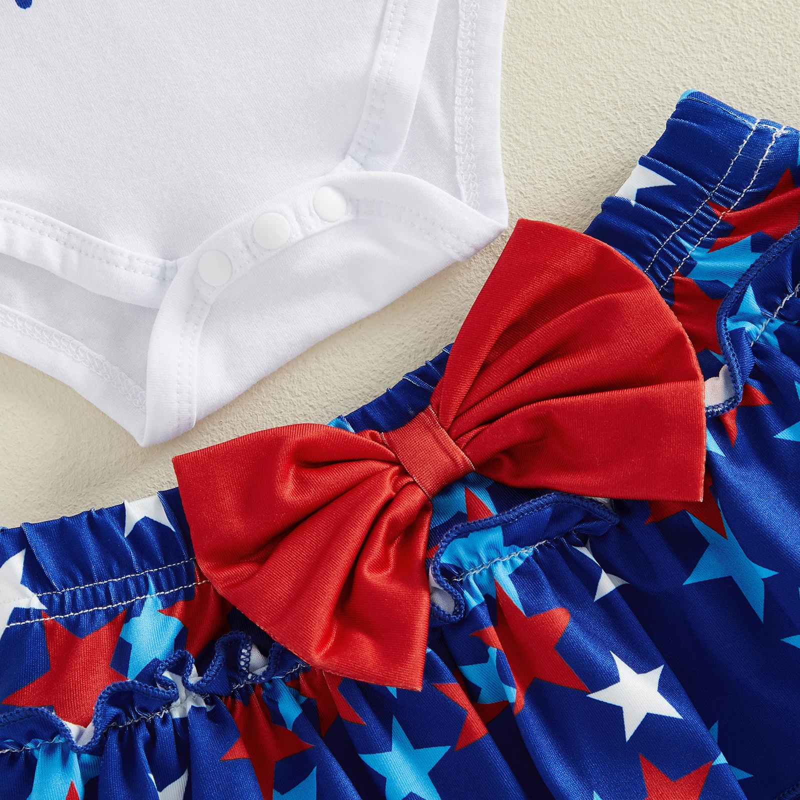 3Pcs 4th of July Outfit for Infant Girl Square Neck Sleeveless Star Letters Print Romper Layered Skorts and Headband Set