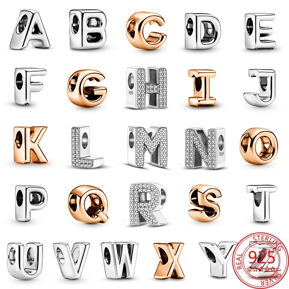 

Hot Sale 925 Sterling Silver Letter Charm Fit PANDORA Bracelet Silver 925 Original 26 Alphabet Beads DIY Charms for Jewelry