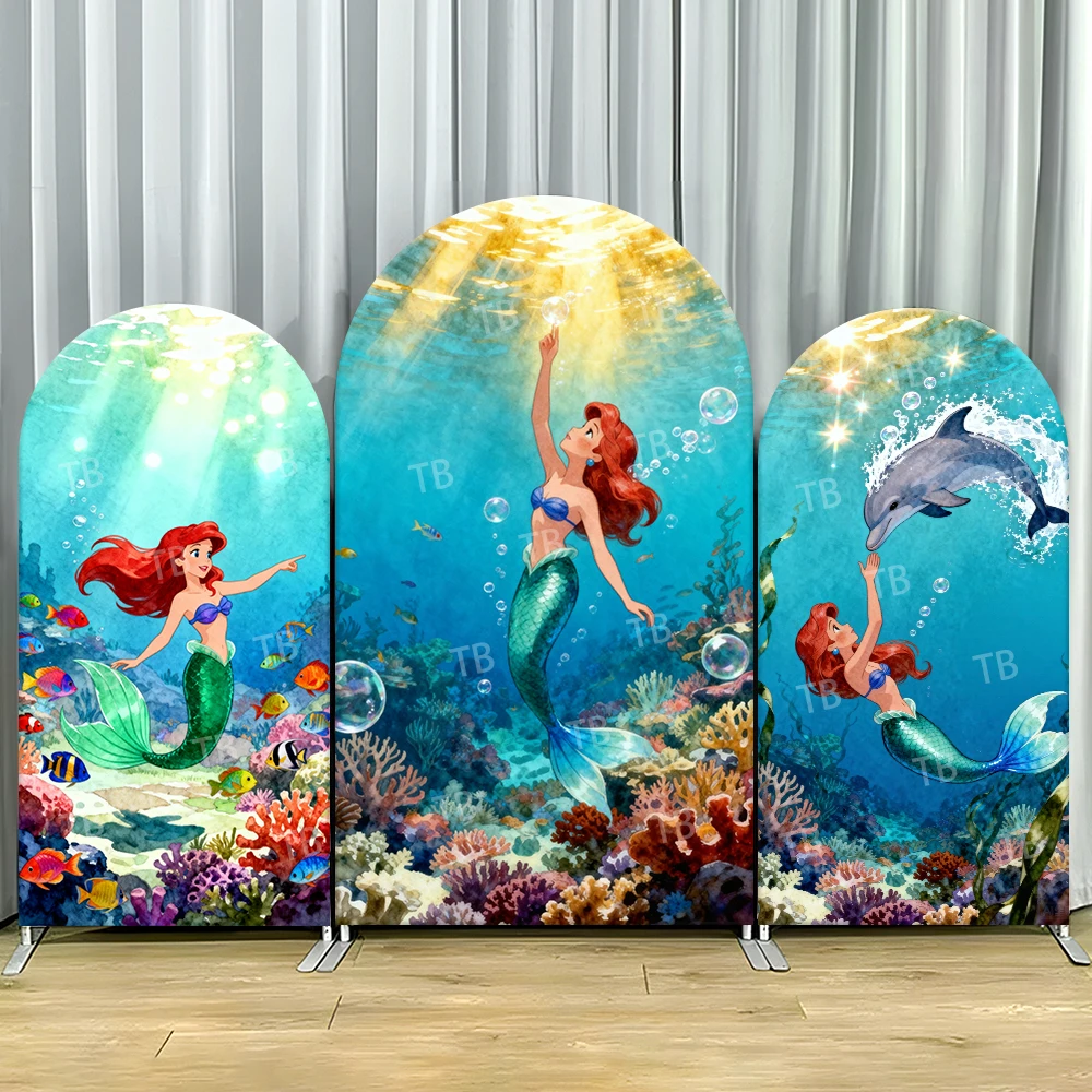 

The Little Mermaid Underwater Coral Arch Backdrop Cover Dolphin Scene For Kids Birthday Party Colorful Cartoon Theme Photo Booth