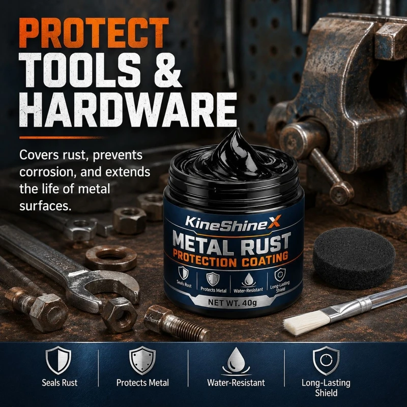 Metal Rust Protection Paste for Iron Railings and Tools,Oxidation Touch-Up Coating with Wiping Pad and Applicator Brush