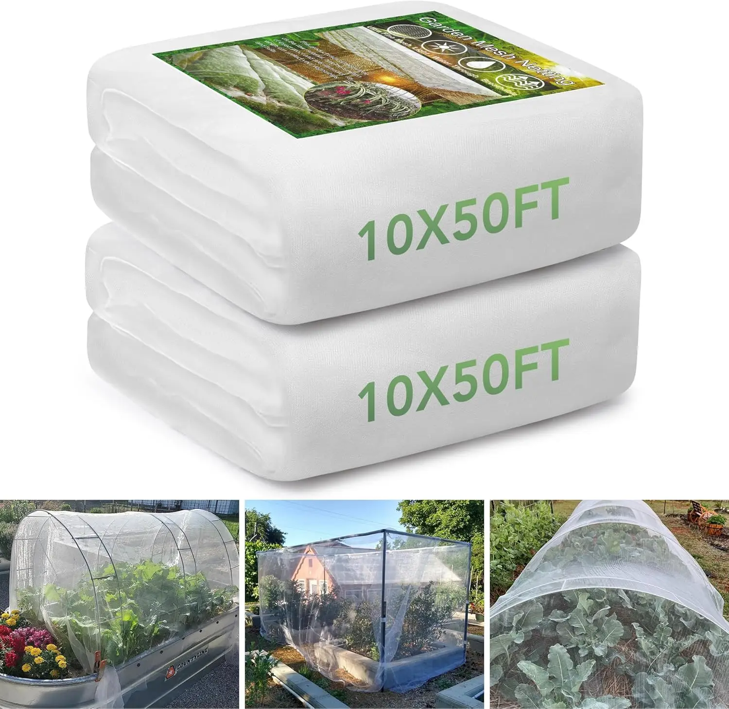 

Garden Netting 10 X 50 FT 2 Pack, Ultra Fine Garden Mesh Plant Netting for Garden Protection Row Cover Raised Beds Scree